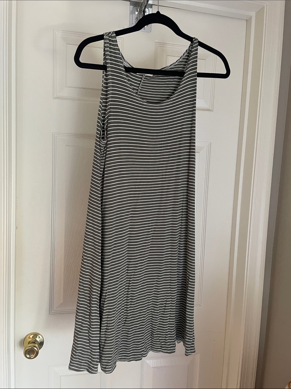 Olivia Rae Olive Green and White Striped Midi Tank Dress
